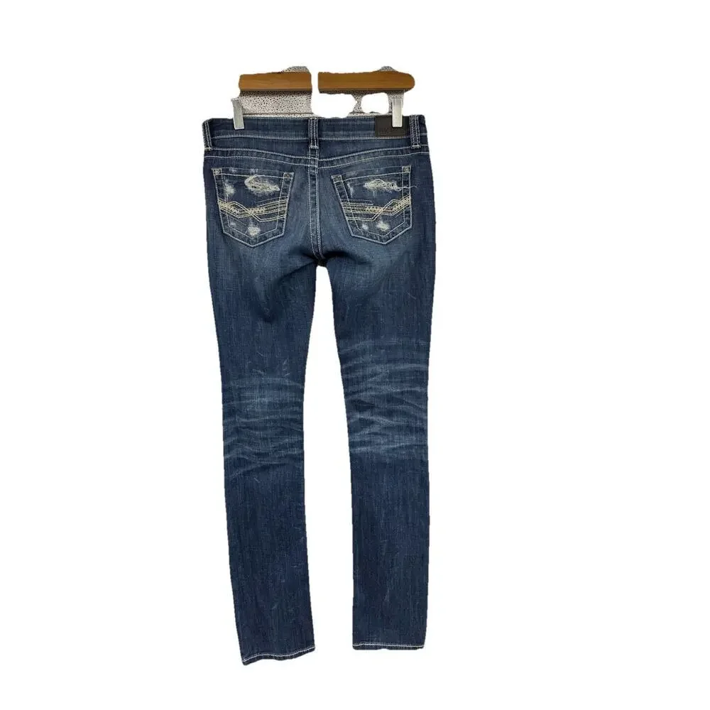 BKE Stella Straight Leg Jeans‎ Thick Stitch Dark Wash Buckle Jeans Women’s 27X34